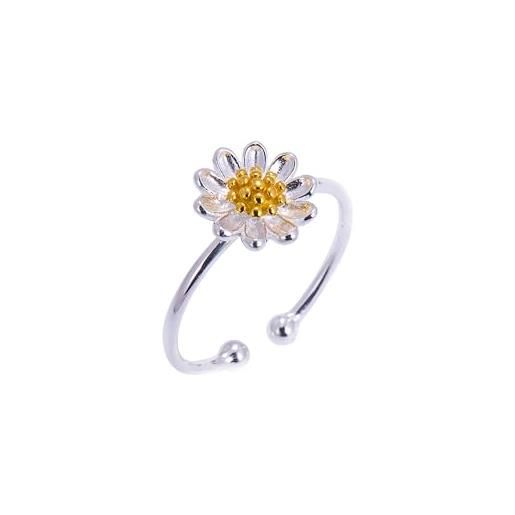 Anello Regolabile In Argento 925 Con Margherita | Piccolo Fiore, Design Delicato, Gioiello Donna - 3