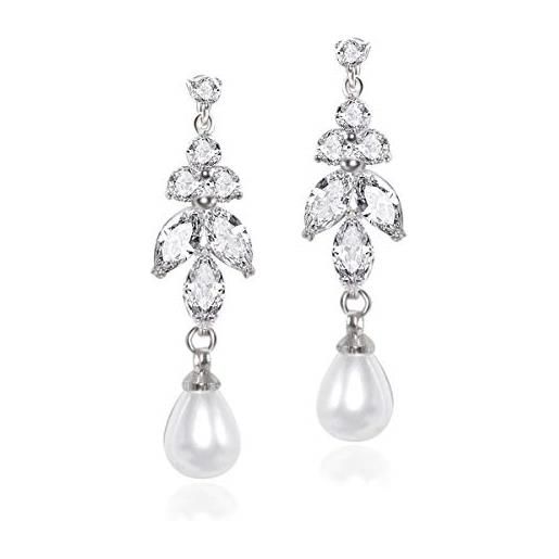 UDYLGOON udora - orecchini pendenti lunghi da donna con zirconia cubica, con perle a goccia, ideali come regalo per spose e damigelle d'onore, 0.39inches, zircone cubico, zirconia cubica