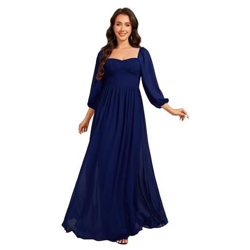 Ever-Pretty abito cerimonia donna eleganti lungo a maniche lunghe con collana con cuore in chiffon vestito donna elegante blu navy 44