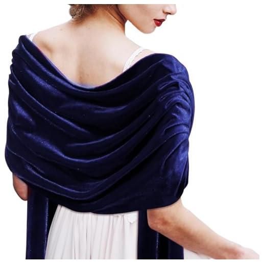 SLXLYH elegante scialle di lusso, da donna, per uso diurno, in velluto, caldo, alla moda, per ufficio, viaggi o uscite casual, blu reale, 70*180cm