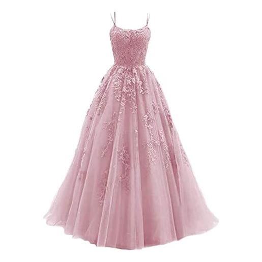 Generisch 2025 - abito da donna con spalline sottili, abito da festa lungo con tulle applicazioni in pizzo abiti con pizzo da donna, pk1, xl