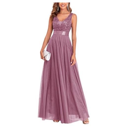 ORANDESIGNE vestito da sera elegante donna lungo vestiti paillettes in tulle chiffon abito damigella d'onore vita alta formale maxi abiti da cerimonia linea ad a stile impero a azzurro l