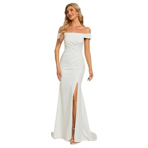 Ever-Pretty abito da sera lungo elegante estivo manica corta floreale cerimonia abito con spacco bianco 40