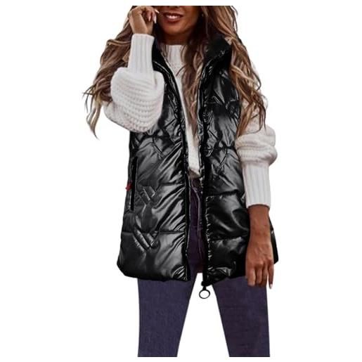 JokeLomple gilet smanicato da donna - gilet imbottito con cerniera cappotto in piumino con tasche leggero gilet lungo cappotto leggero oversize giacca piumino elegante gilet per le primavera