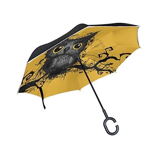 ISAOA ombrello pieghevole a doppio strato, ombrello da auto autoportante e rovesciato, con gufo ruvido, antivento, pioggia, ombrello invertito con protezione uv