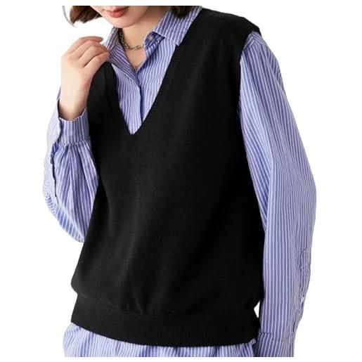 LIUYUYOUGO pullover senza maniche da donna maglioni senza maniche da donna gilet con scollo a v morbido e accogliente gilet corto lavorato a maglia casual largo canotta autunno inverno gilet nero m