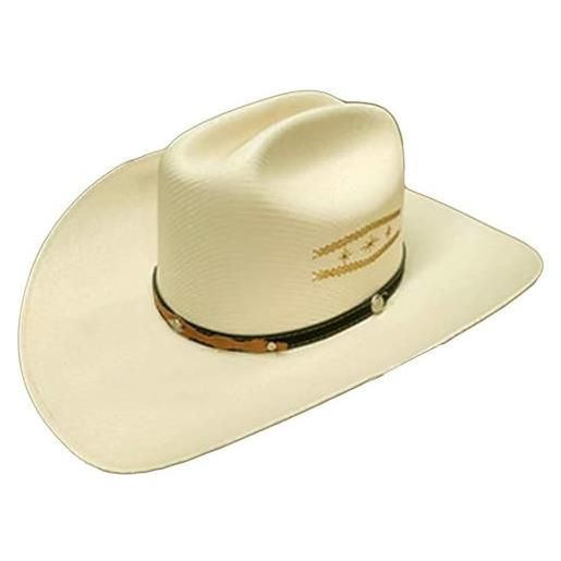 Modestone tradizionale cappello da cowboy in paglia con ricamo oro bianco sporco, bianco sporco, 7 1/2