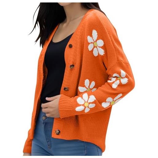 Generico capotto di donna elegante maglione cardigan con scollo a v floreale in maglia leggera da donna (taglie grandi disponibili) cappotto+giubbotto+donna (hot pink, xxxxl)