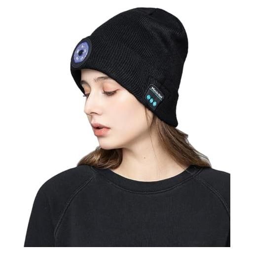LANMOU cappello bluetooth beanie luce cuffie senza fili bluetooth 5.0 musica cappelli a maglia berretto da corsa con altoparlante stereo e microfono, ricaricabile unisex (black)