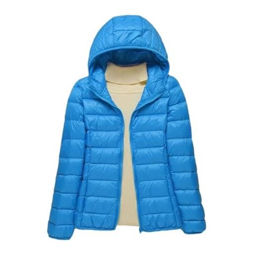 keusyoi piumino da donna ultra leggero corto piumino da donna soprabito giacca a vento cappotti piumino plus size, blu con cappuccio, l