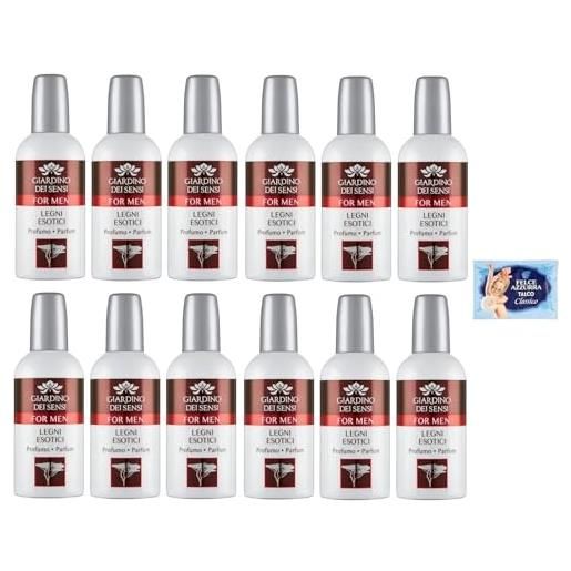 Felce Azzurra 12x giardino dei sensi profumo for men legni esotici, profumo da uomo intenso e originale 100ml + 1 confezione di talco Felce Azzurra in omaggio, busta da 100g