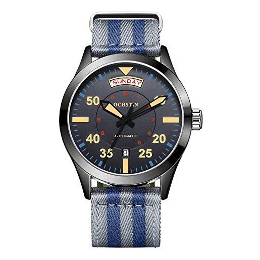 OCHSTIN orologio militare a vento automatico meccanico con data giorno orologio maschile (nero)