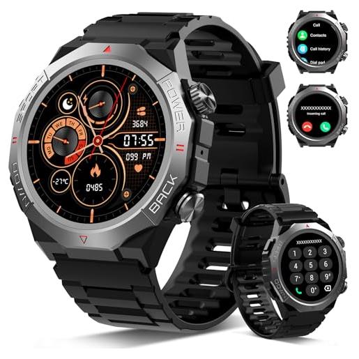 Atheewon smartwatch uomo donna con effettua o risposta chiamate, 1.39 militare orologio smartwatch, sonno cardiofrequenzimetro, 110+ modalità sportive fitness tracker, ip68 smart watch per android ios, nero