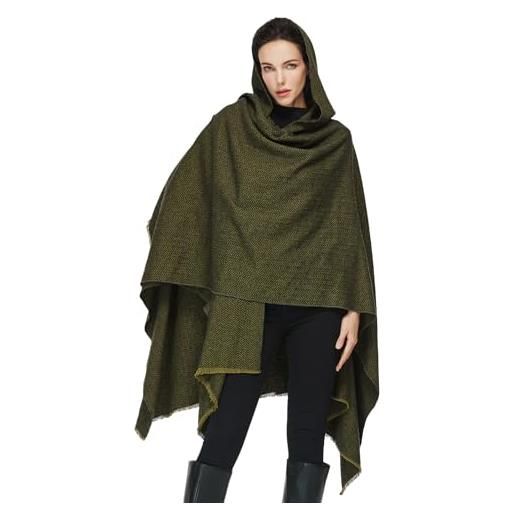 BEAUTELICATE poncho da donna medievale, misto lana, mantello con cappuccio, unisex, cardigan, oversize, stile retrò, con nappe, per halloween, gotico, wiking, cosplay, verde, taglia unica