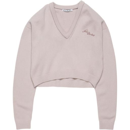 Acne Studios maglione con ricamo e scollo a v - toni neutri