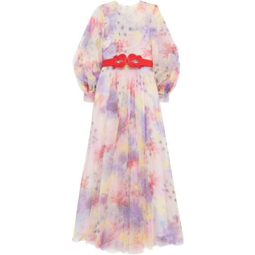 Saiid Kobeisy abito lungo a fiori in tulle - rosa