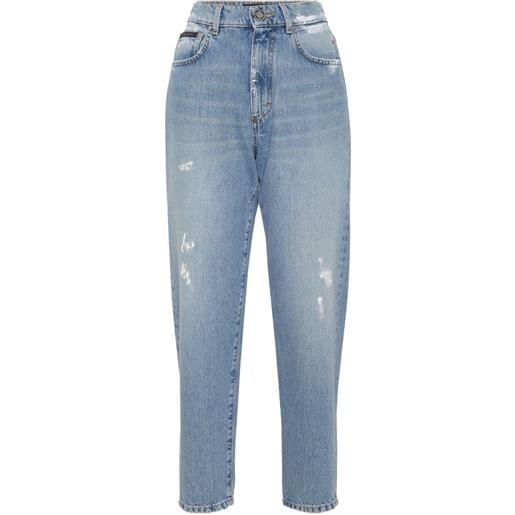 Philipp Plein jeans taglio mom con logo esagonale - blu