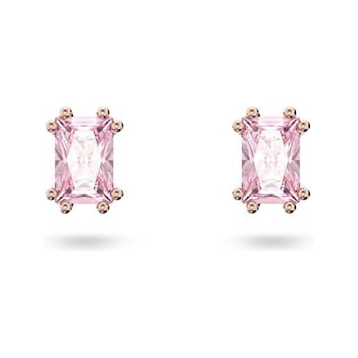 Swarovski stilla orecchini a lobo, con zirconia Swarovski a taglio cushion, placcati in tonalità oro rosa, rosa