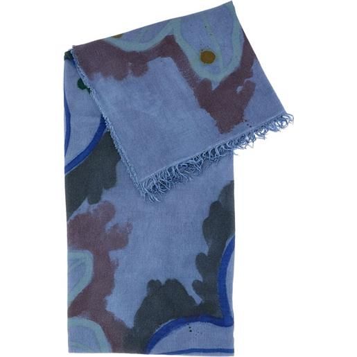 Exquisite J sciarpa a fiori con frange - blu