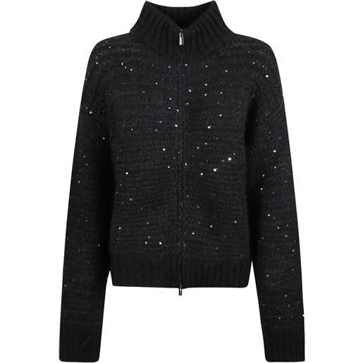 Peserico cardigan con zip e paillettes - nero
