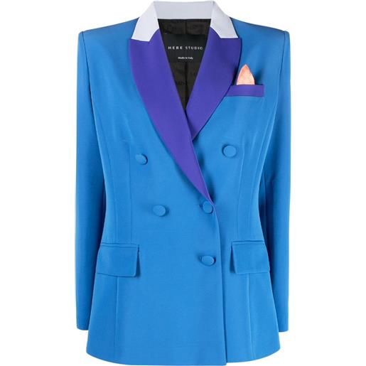 Hebe Studio blazer doppiopetto con revers a contrasto - blu