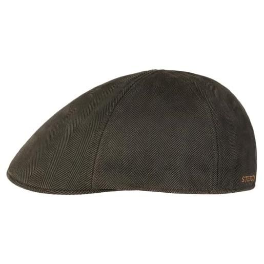 Stetson herringbone duck flatcap schirmmütze schiebermütze herren - mit schirm, futter herbst-winter - l (58-59 cm) braun-oliv