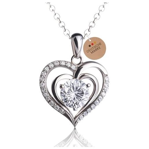 Quadri Collana Donna Con Ciondolo Cuore 2 Cm - Argento 925 Made In Italy - 41 Cm +5 Cm - 2