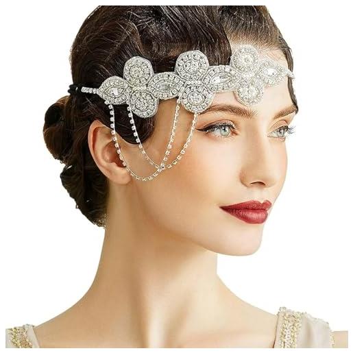 Runrayay 20th anno 20 con capo con cristallo incredibile copricapo gatsby vintage 20th anno 20 con capo gatsby accessori (bianco)
