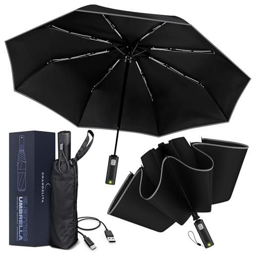 Chandelita ombrello pieghevole antivento 105cm, leggero, elettrico, ricaricabile via usb, protetto dai raggi uv, con batteria per 150 utilizzi - ombrello piccolo da borsa - ombrellino pieghevole