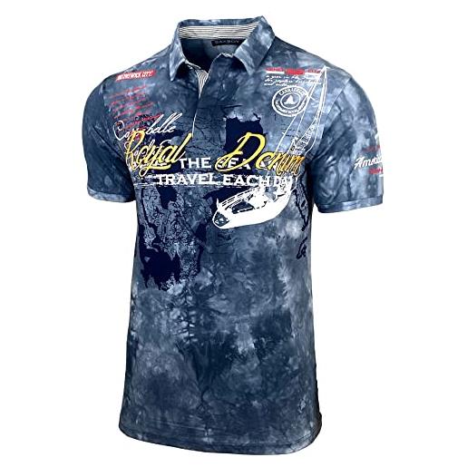 Baxboy polo da uomo sbiadita, a maniche corte, slim fit, design alla moda, top stampa, royal denim batik shirt 151, grigio. , s