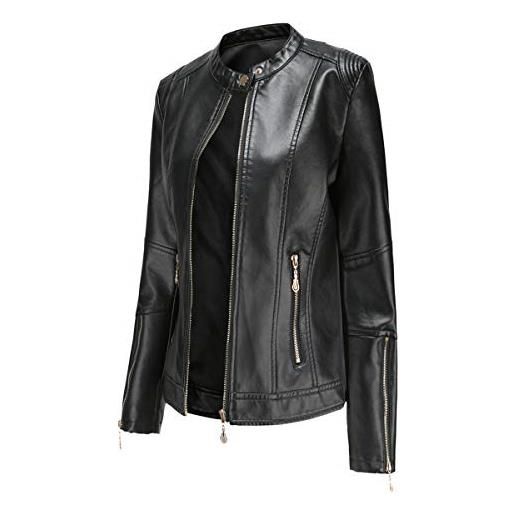 Hiser giacca corta da donna in pelle pu giacca tasche con cerniera vintage cappotti manica lunga l'autunno e l'inverno bike motocicletta giacchetto jacket (nero, 3xl)