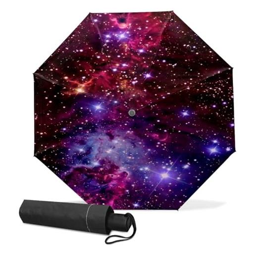 GISPOG ombrello pieghevole automatico, galaxy space universe, impermeabile, compatto, per sole e pioggia, da viaggio, per donne e uomini, colore unico, taglia unica