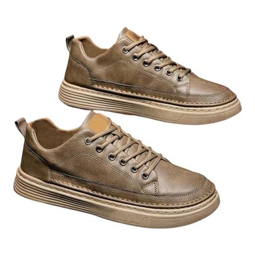 vejtmcc scarpe da ginnastica da uomo, scarpe da ginnastica con lacci, scarpe da passeggio, scarpe da uomo, invisibili, regolabili in altezza, alla moda, casual, in pelle, marrone, 44