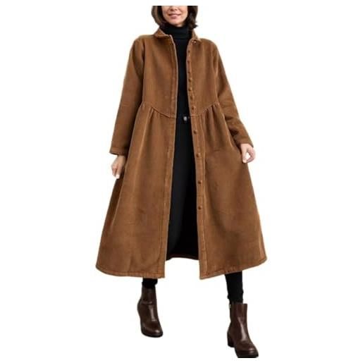 Vagbalena vestito da donna vintage classico in velluto a coste con bottoni e revers invernale monopetto tinta unita caldo di media lunghezza giacca casual (verde, xxl)