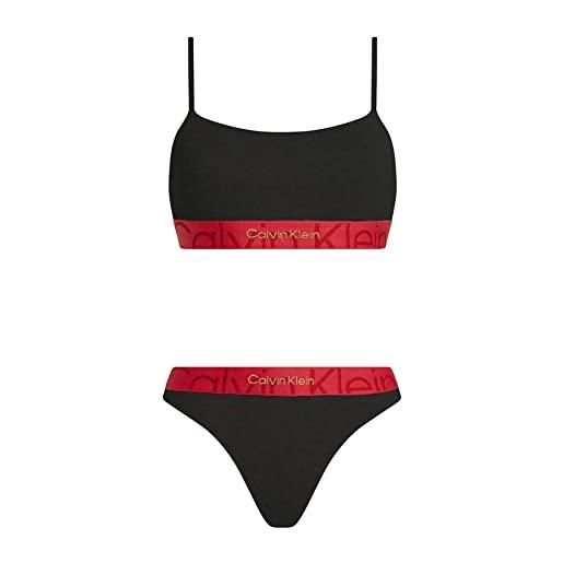 Calvin Klein reggiseno ck bralette + perizoma completo elastico a vista cotone elasticizzato articolo qf7051e bralette set, ub1 black, s