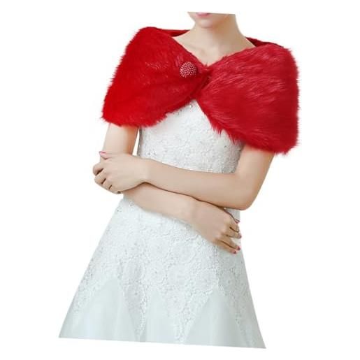 WRITWAA scialle da sposa lana calda per inverno coprispalle elegante finta pelliccia di coniglio per cerimonie e matrimoni rosso