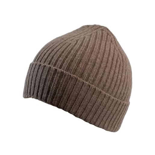 Kalapanta berretto beanie misto cashmere marrone costa stretta taglia unica, unisex, 100% fibre naturali, made in italy by alpen house, cappello invernale morbido e caldo, taglia unica