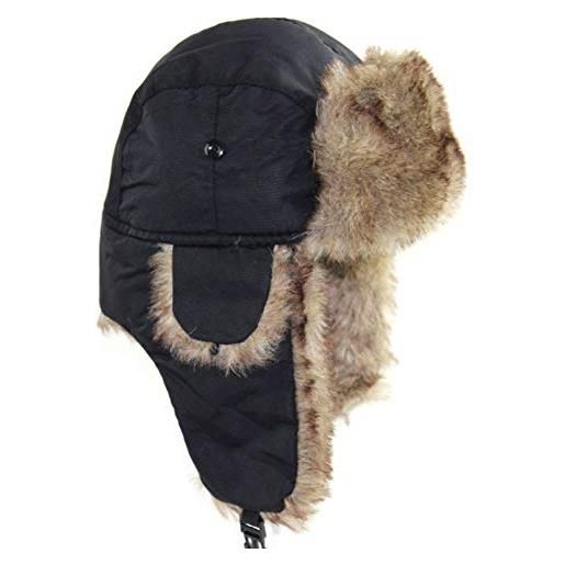 bomhys cappello uomo cappello colbacco invernale russo trapper bomber caldo trooper paraorecchie berretto uomo donna cappello invernale da sci soffice berretto in pelliccia sintetica, nero, 50-60cm