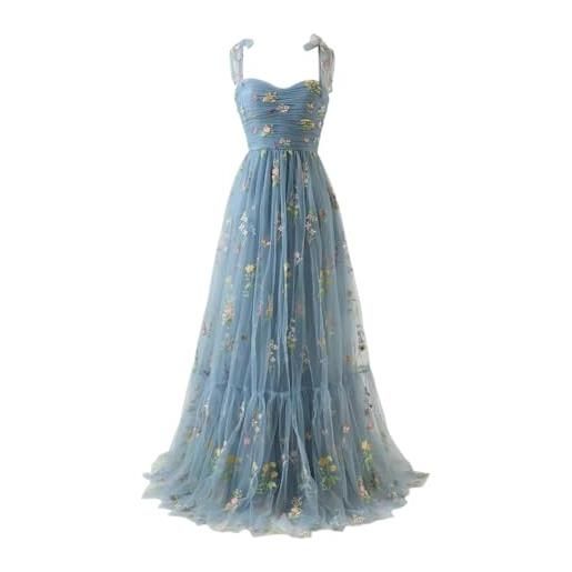 Vhersily abiti damigella d'onore, donna ricamo floreale tulle abiti da ballo, corsetto lungo spaghetti fata ruggine abito da sera formale vestito da festa, vestiti primaverile, miniabito da cocktail