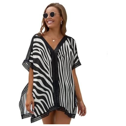 AI'MAGE Copricostume Da Bagno Donna Con Scollo A V - Abito Spiaggia A Trapezio Leggero, Protezione UV, Prendisole Estivo, Taglia Unica, Nero