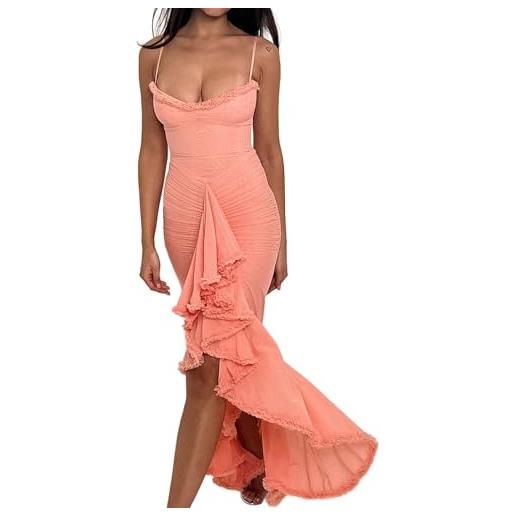 Generico abito aderente asimmetrico con arricciature e spalline sottili da donna abito a sirena con volant frontale