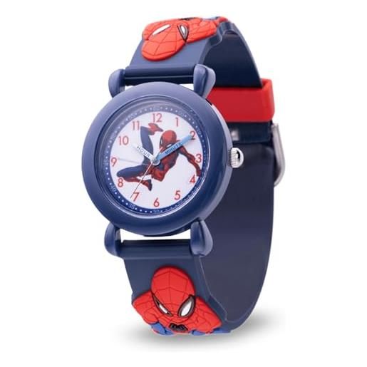 Marvel spider-man - orologio analogico al quarzo con cinturino 3d per insegnare l'ora ai bambini, blu, cinturino