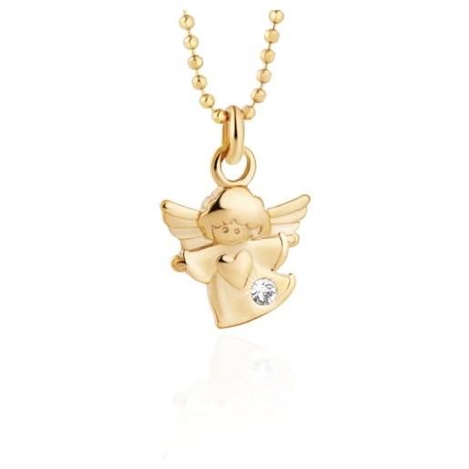 fish collana per bambina con pendente angelo e cristalli chiari in oro