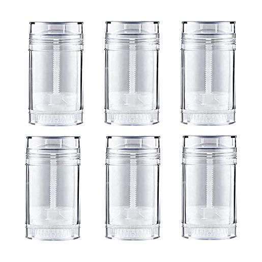 UTURAL 6 contenitori per tubi deodoranti trasparenti vuoti in plastica trasparente di forma rotonda di riempimento del bastone per il fai da te di riempimento cosmetico deodorante contenitore (75 ml)