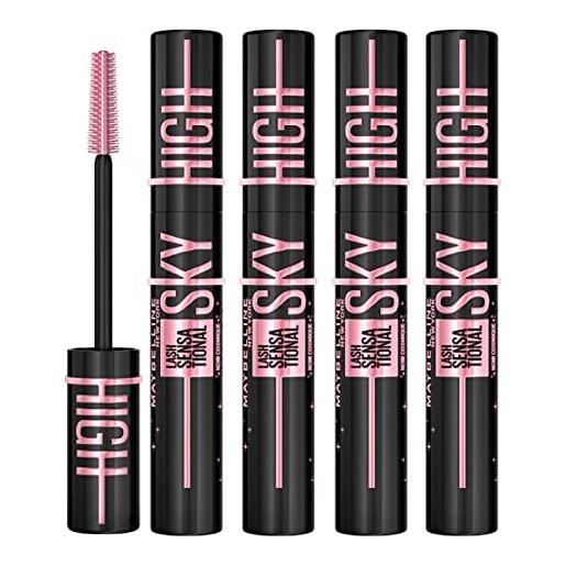Maybelline new york sky high lash sensational mascara volumizzante e allungante colore cosmic black con scovolino flessibile per ciglia lunghe definite e piene - 4 cosmetici