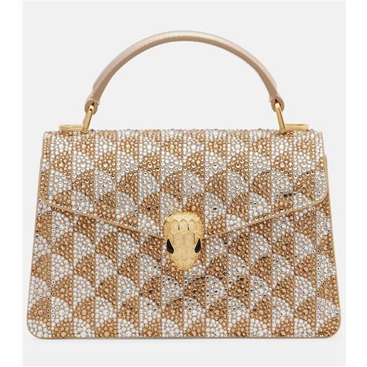 Bvlgari borsa serpenti forever mini in suede con cristalli