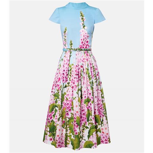 Oscar de la Renta abito midi in popeline di misto cotone con stampa floreale