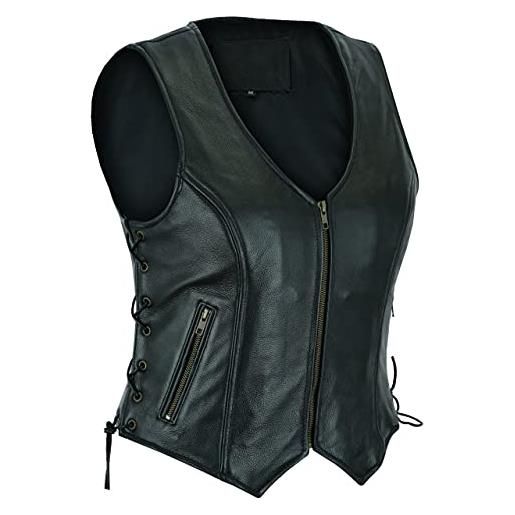 RUBSONS gilet in pizzo laterale stile motociclista da donna in pelle (l)