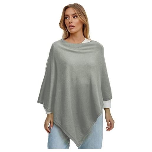 Gloop poncho da donna, maglione lungo, lavorato a maglia, cappotto, per l'estate e l'inverno con lana e karschmir made in italy, grigio medio, xxxl