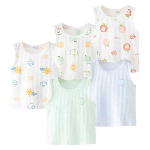 AOOPOO confezione da 5 canotta da bambina in cotone neonata cotone canottiera per bambina canotte motivi cartoon bimba canottiere elastiche top senza maniche per 0-5 anni